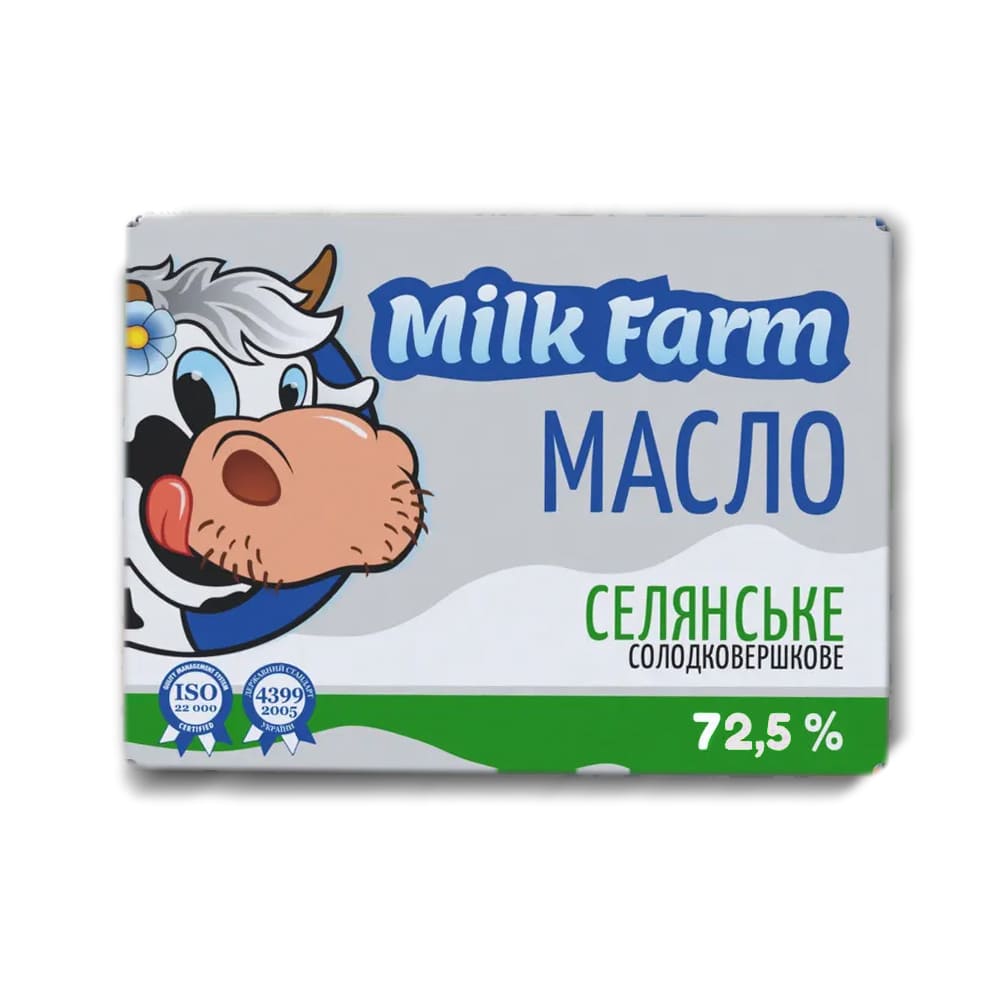 Масло солодковершкове селянське 72,5% жиру ТМ "Milk Farm", 200 г